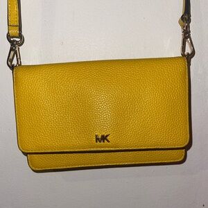 Michael Kors Yellow Pebbled Leather Flap Crossbody